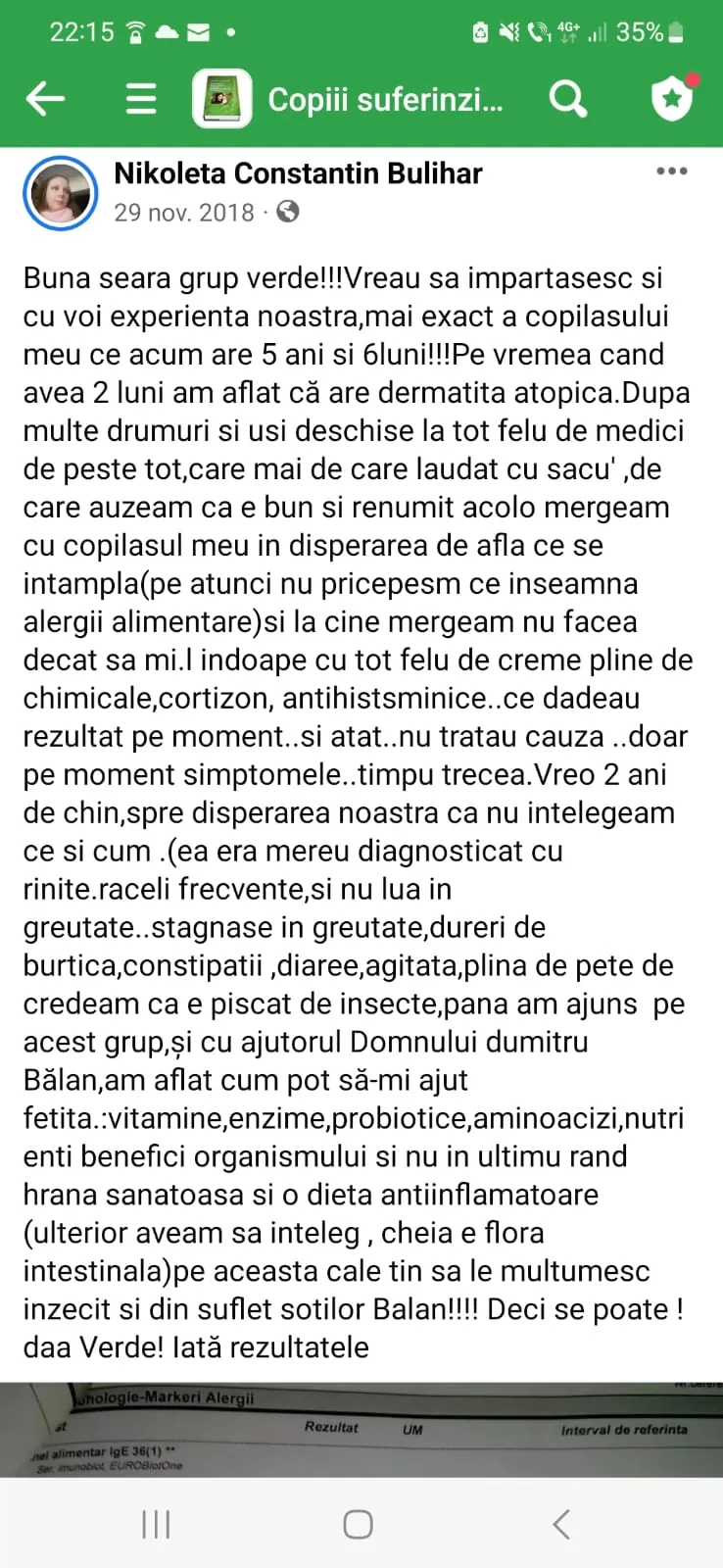 Mărturie din grupul de Facebook (captură 10)