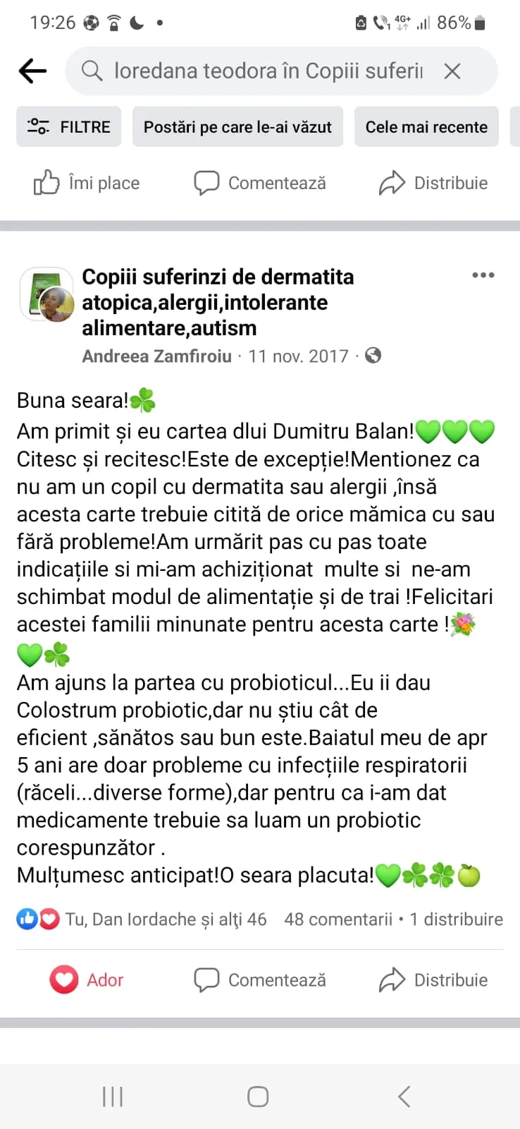 Mărturie din grupul de Facebook (captură 11)