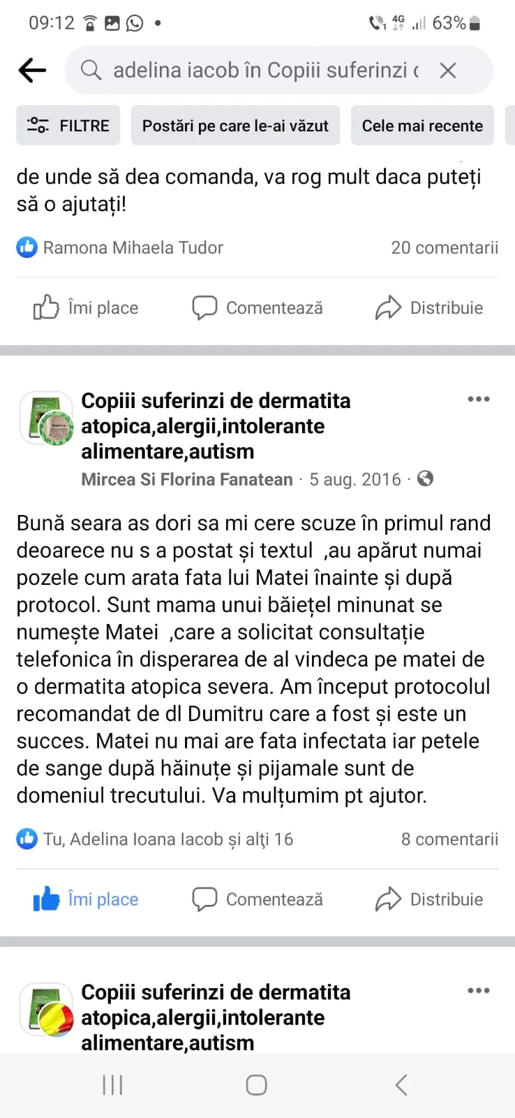 Mărturie din grupul de Facebook (captură 14)