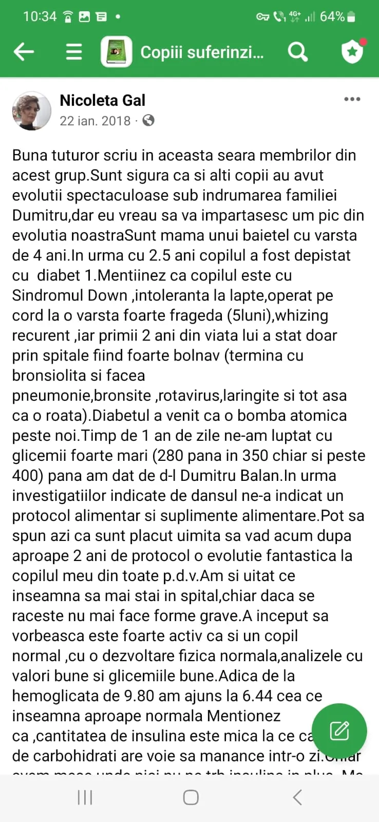 Mărturie din grupul de Facebook (captură 17)