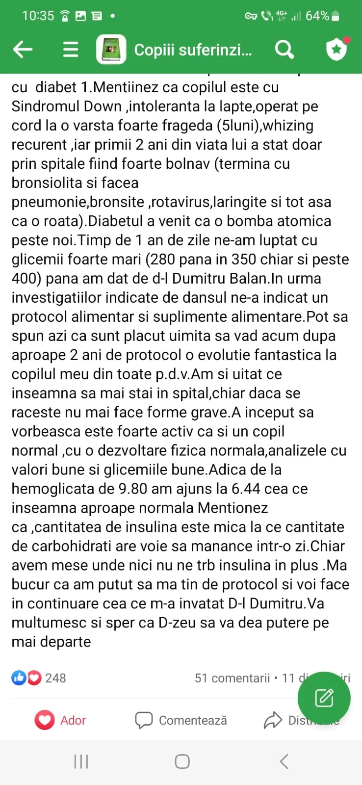 Mărturie din grupul de Facebook (captură 18)