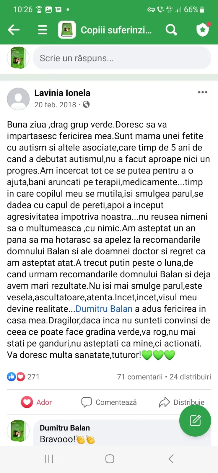 Mărturie din grupul de Facebook (captură 19)