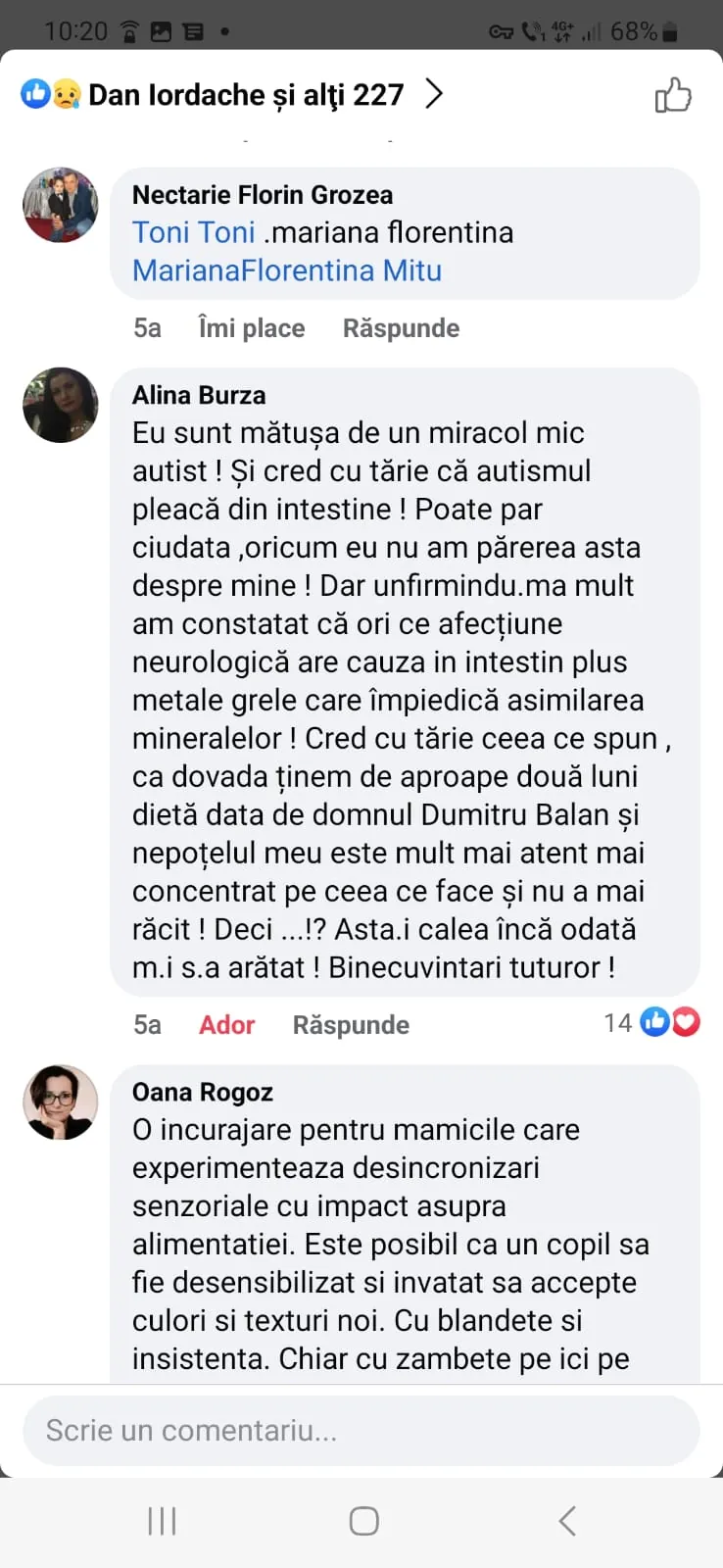 Mărturie din grupul de Facebook (captură 20)