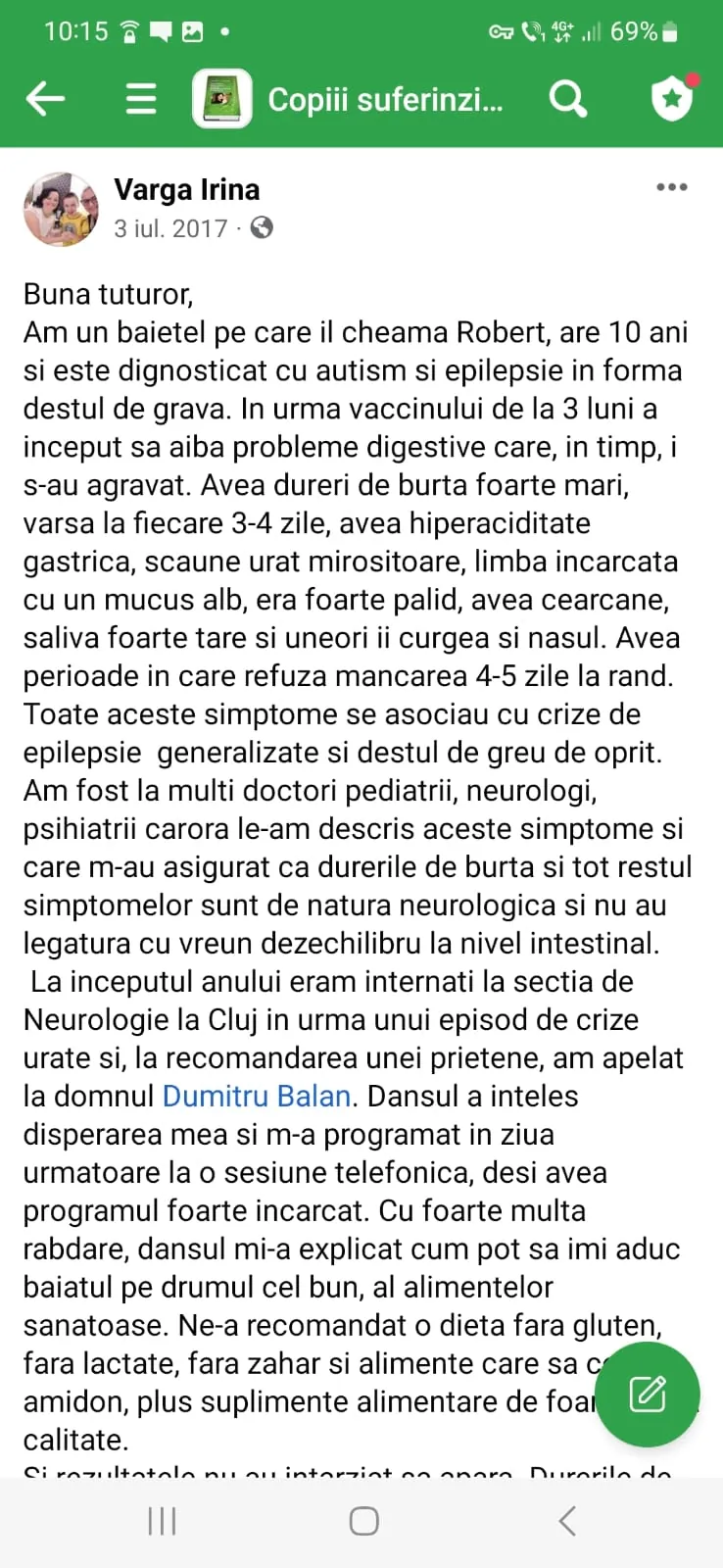 Mărturie din grupul de Facebook (captură 22)