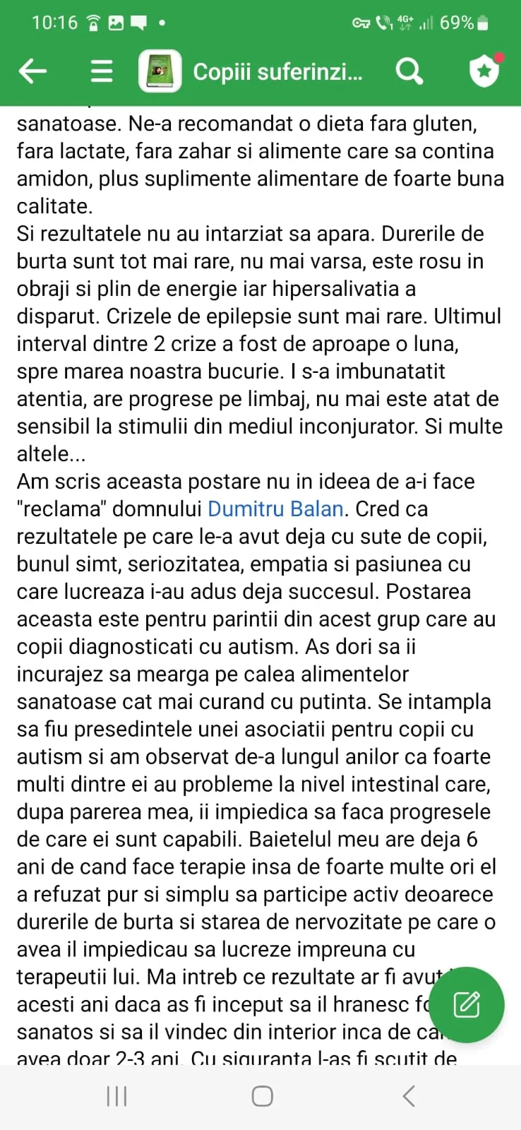 Mărturie din grupul de Facebook (captură 23)