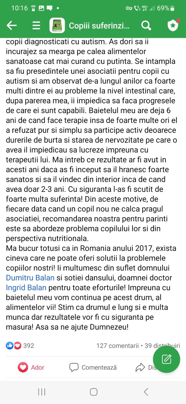 Mărturie din grupul de Facebook (captură 24)