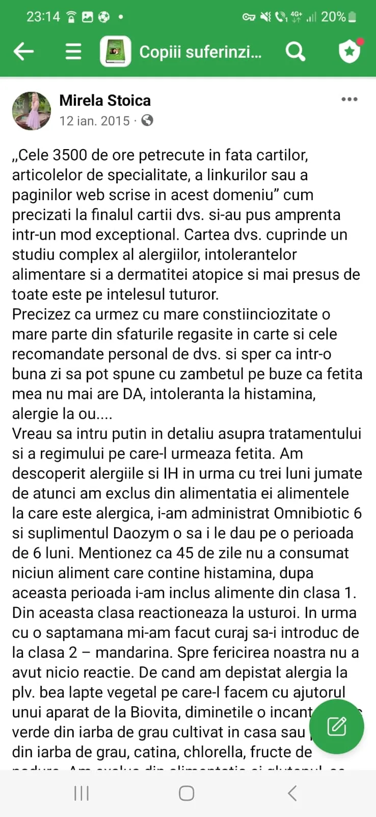 Mărturie din grupul de Facebook (captură 27)