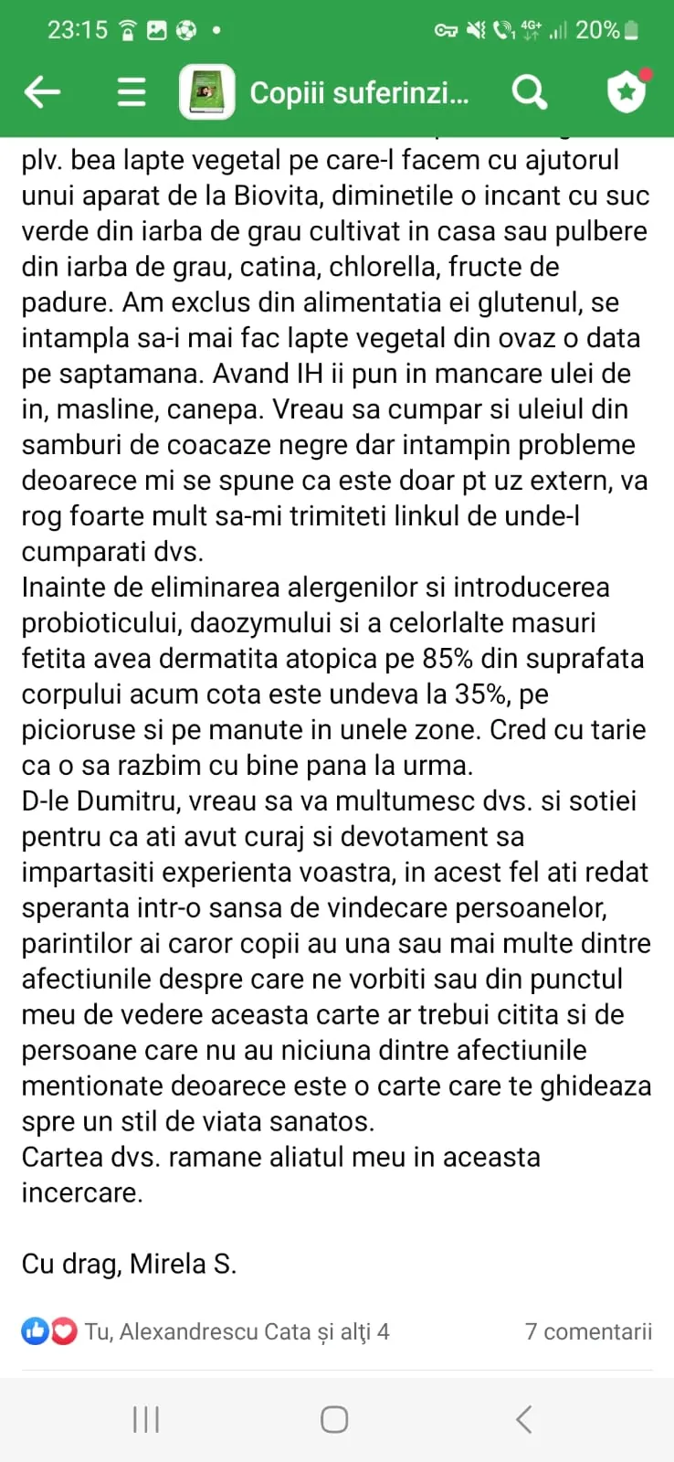 Mărturie din grupul de Facebook (captură 28)