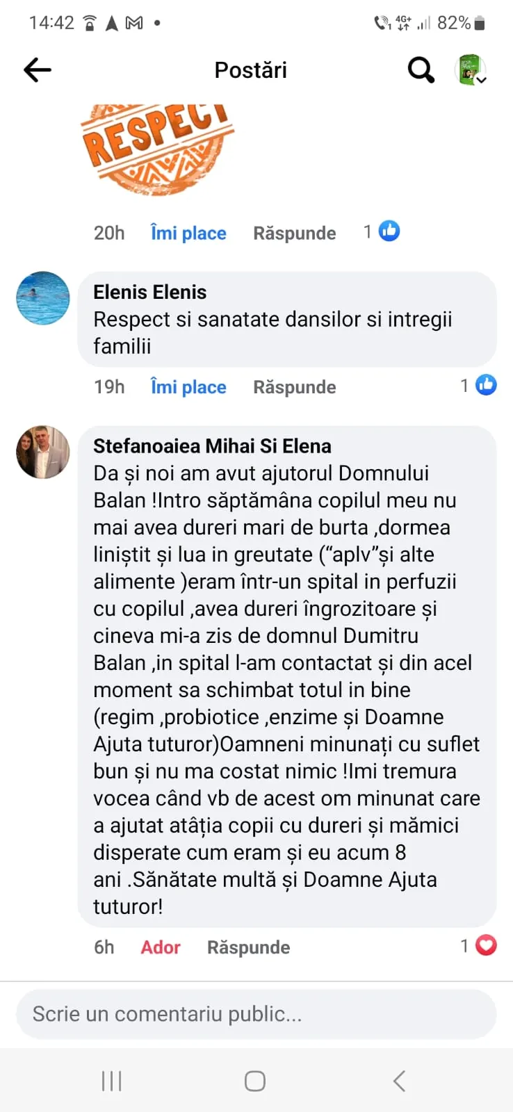 Mărturie din grupul de Facebook (captură 3)