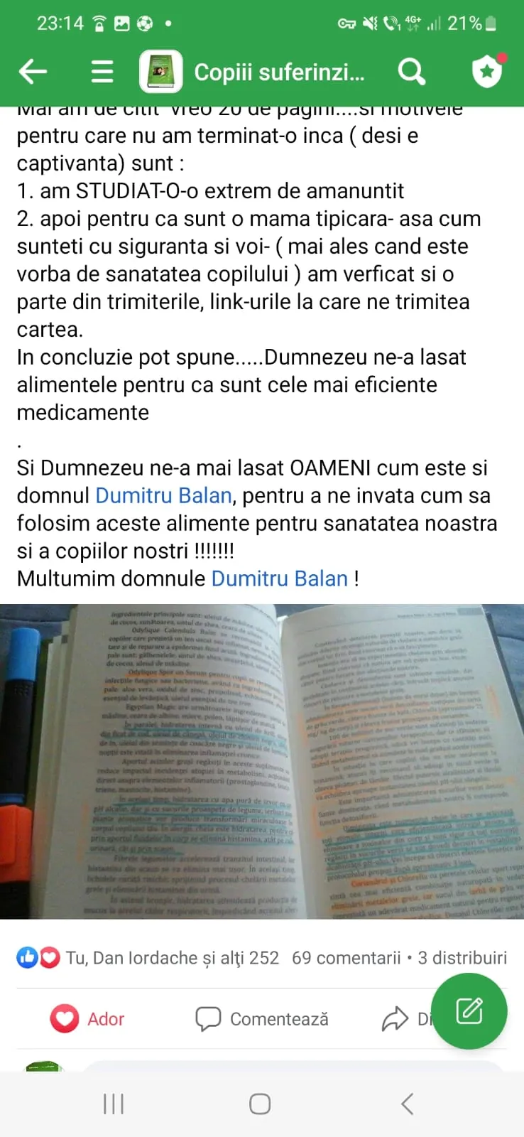 Mărturie din grupul de Facebook (captură 31)