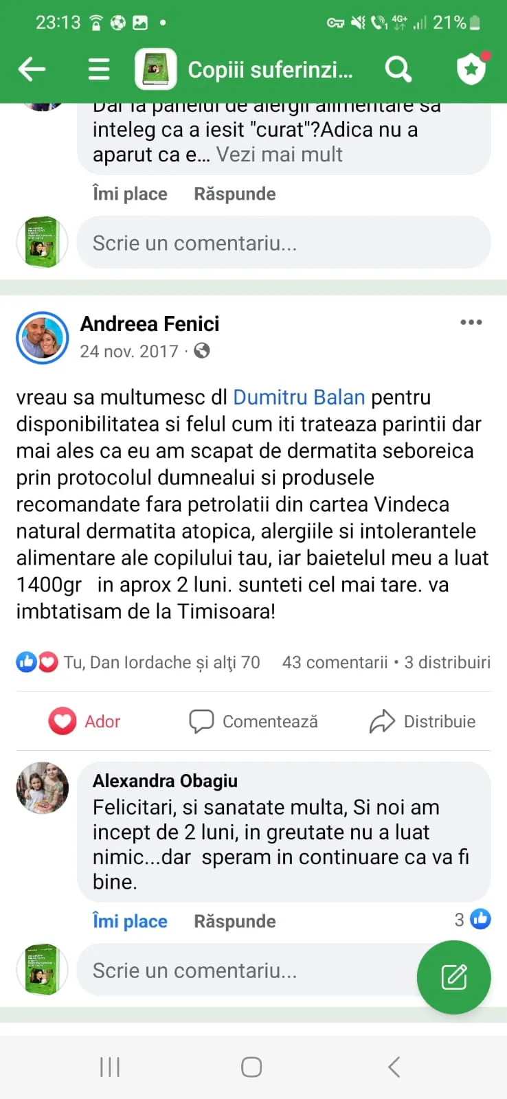 Mărturie din grupul de Facebook (captură 32)