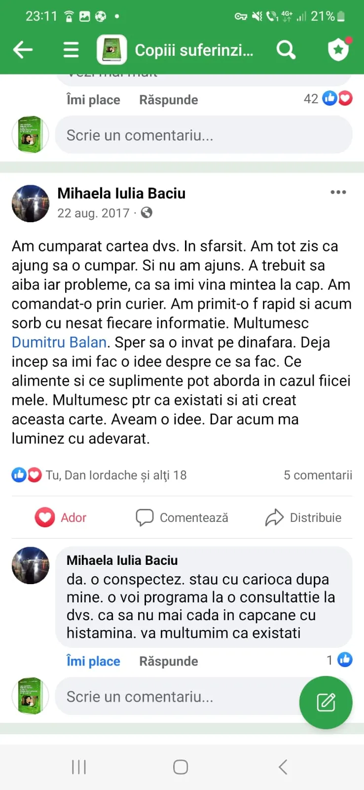 Mărturie din grupul de Facebook (captură 33)