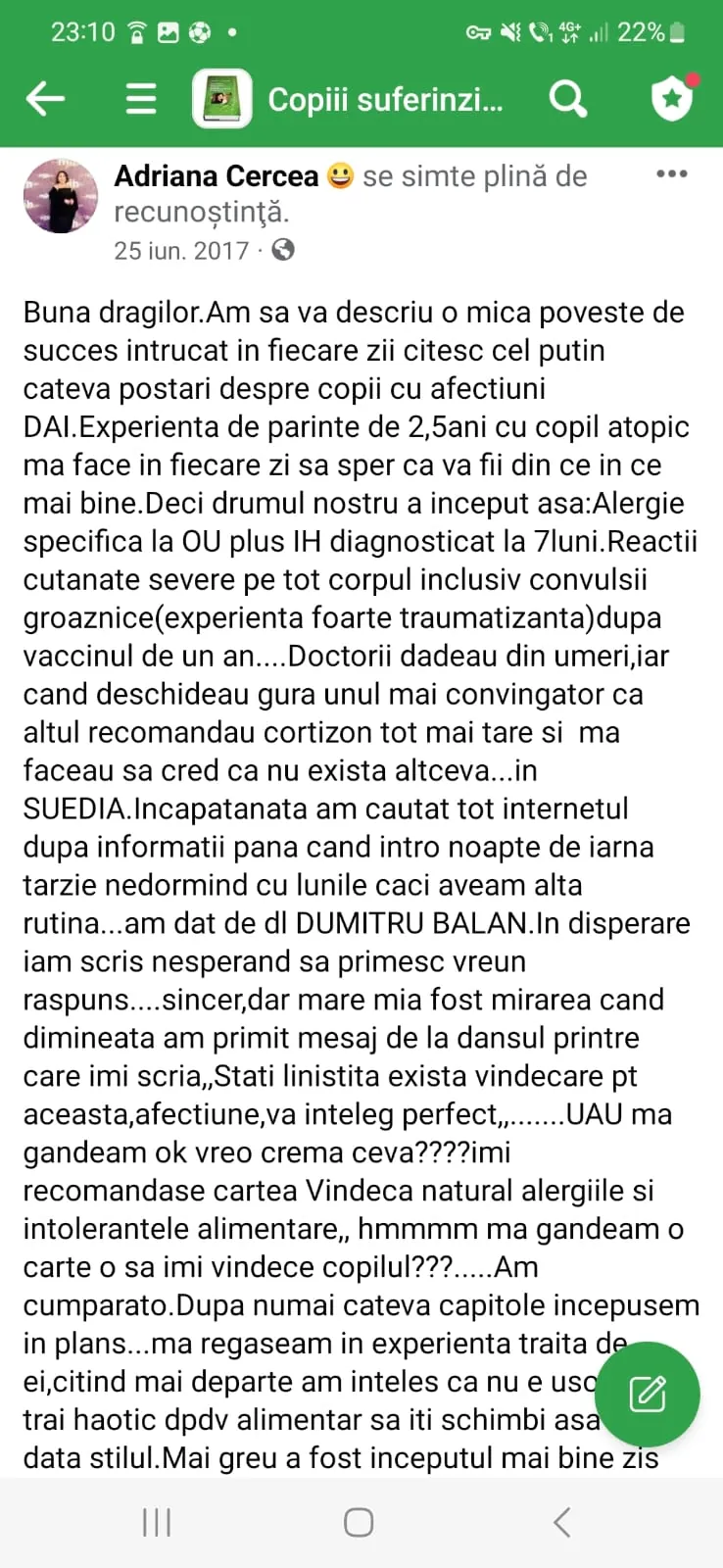 Mărturie din grupul de Facebook (captură 37)