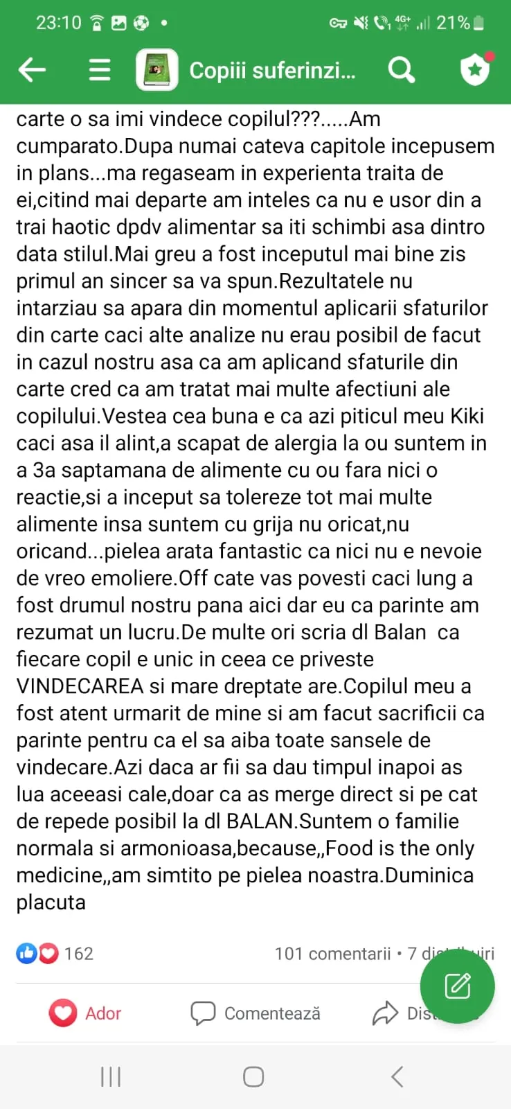 Mărturie din grupul de Facebook (captură 38)