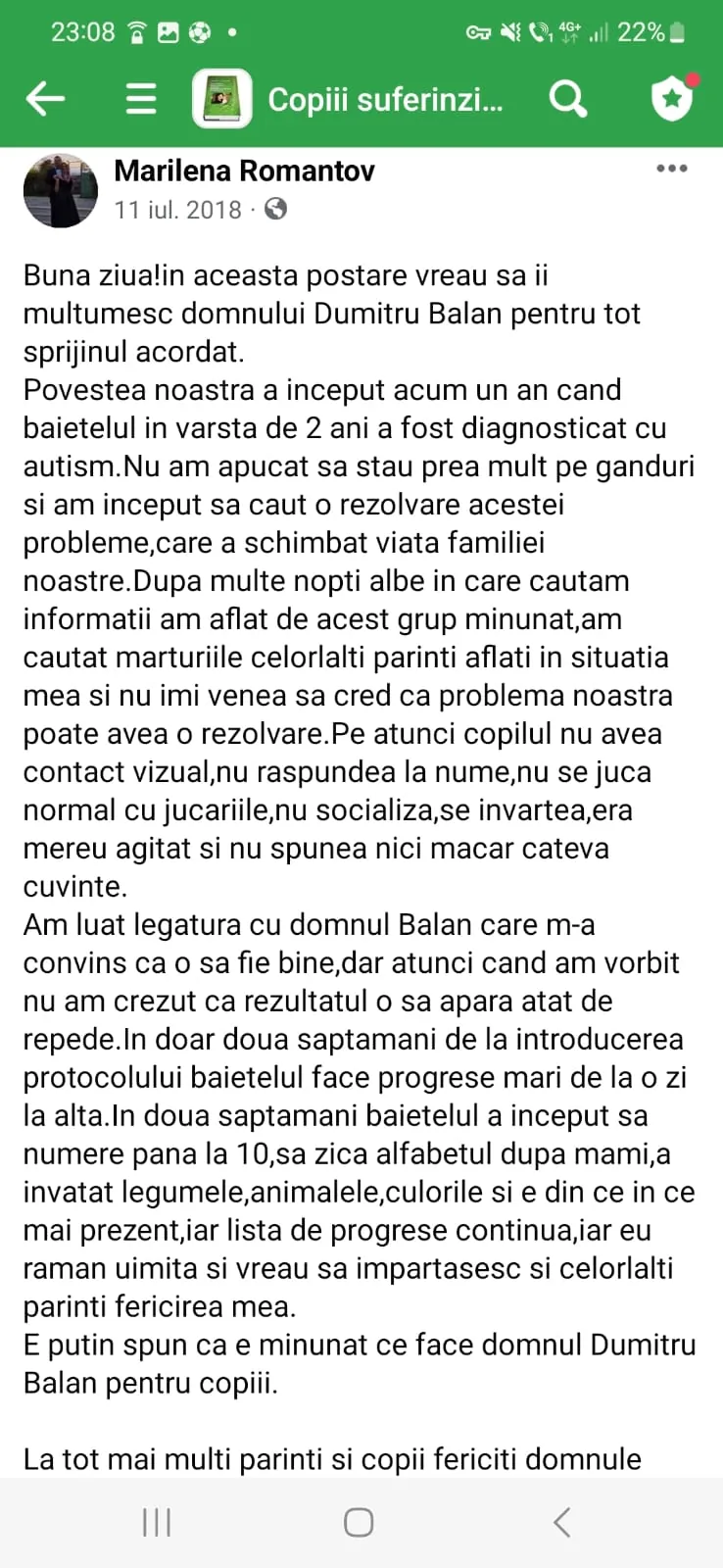 Mărturie din grupul de Facebook (captură 39)