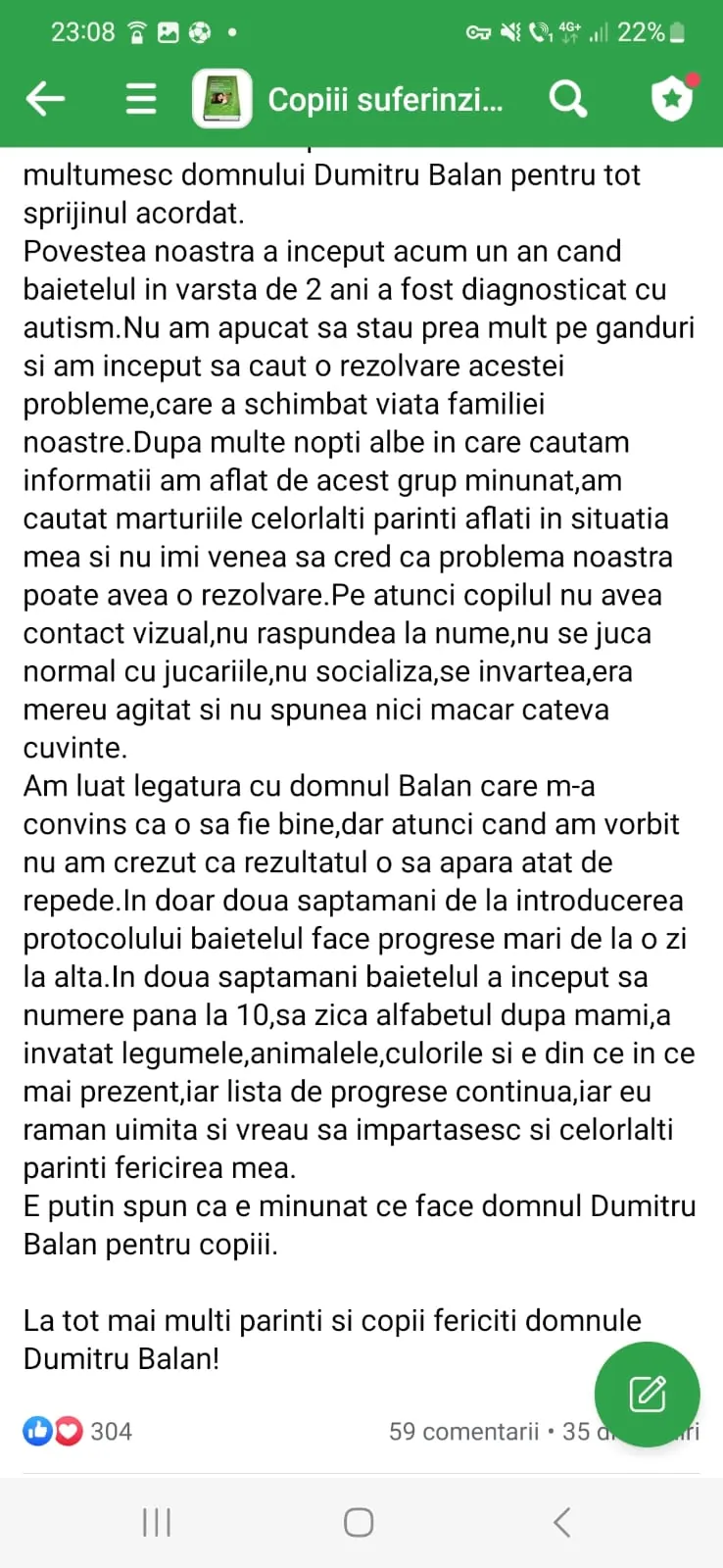 Mărturie din grupul de Facebook (captură 40)