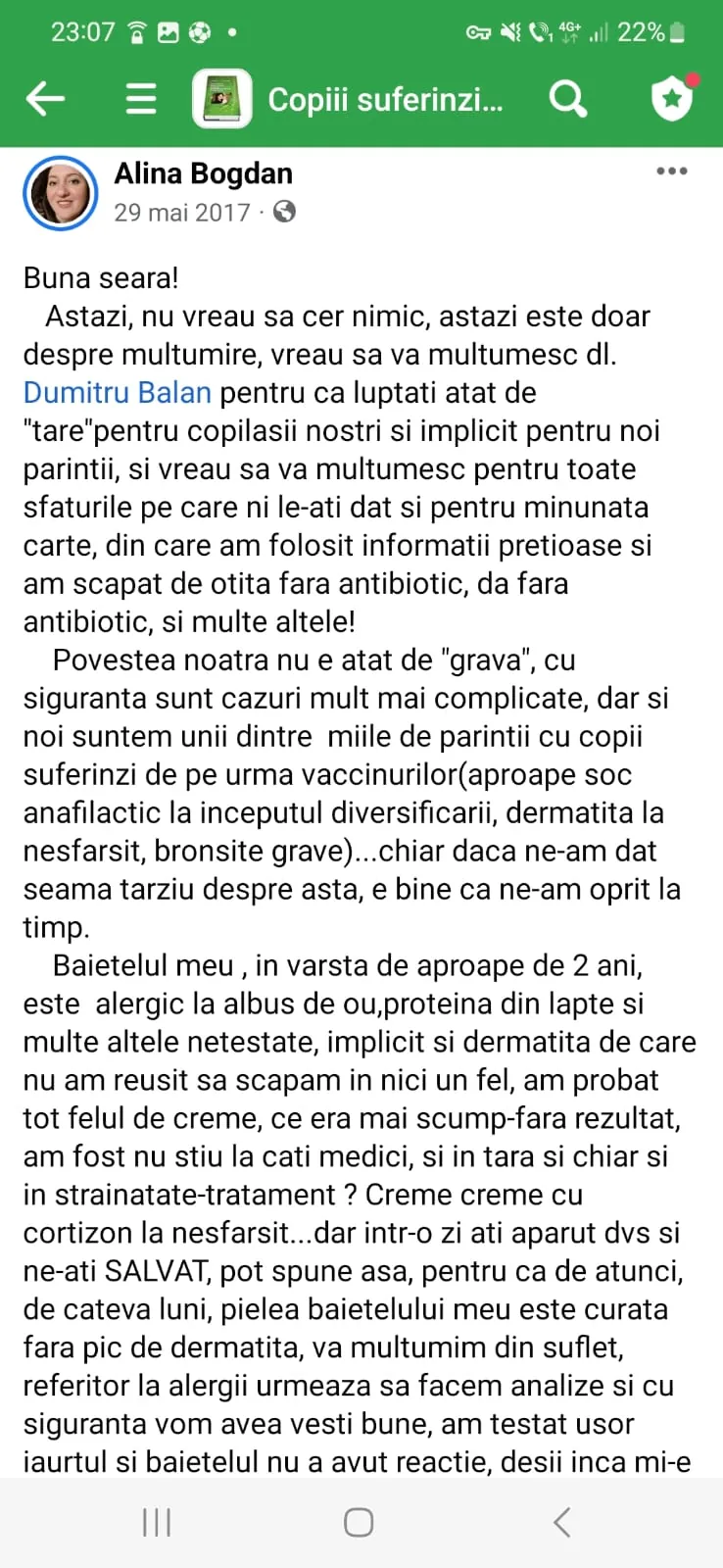 Mărturie din grupul de Facebook (captură 41)