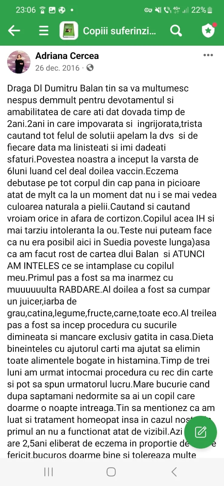 Mărturie din grupul de Facebook (captură 44)