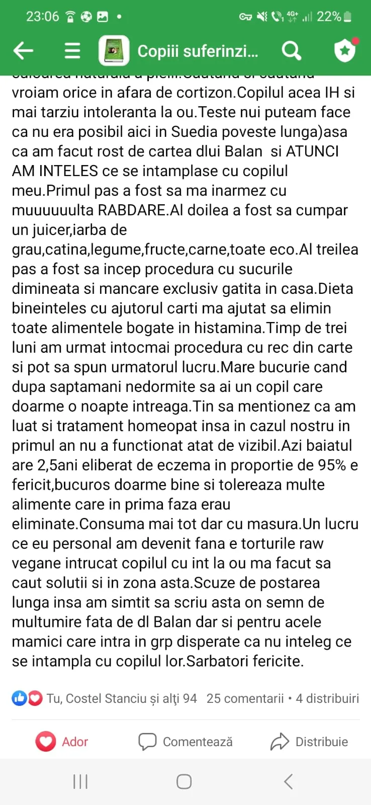 Mărturie din grupul de Facebook (captură 45)