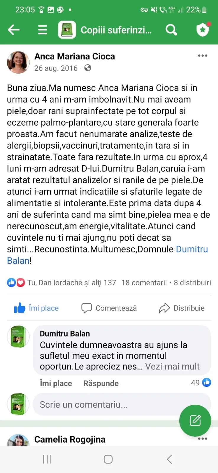 Mărturie din grupul de Facebook (captură 46)