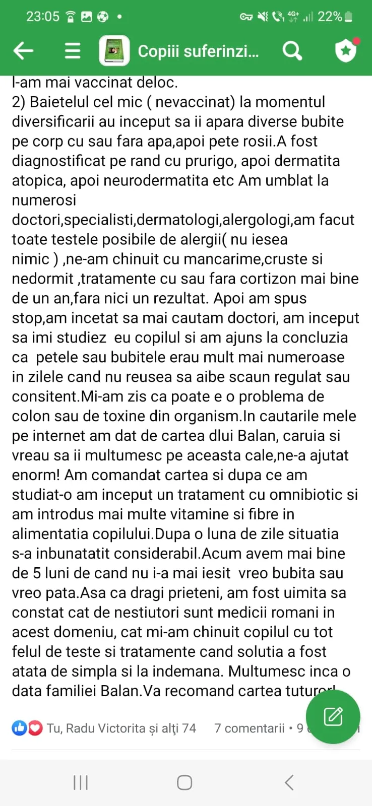 Mărturie din grupul de Facebook (captură 48)