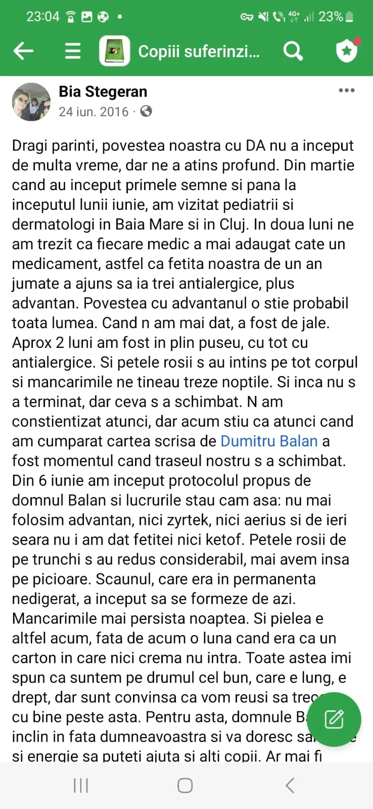 Mărturie din grupul de Facebook (captură 49)