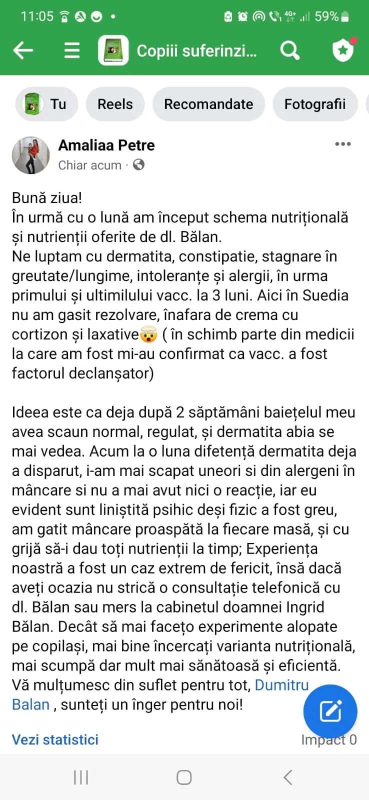 Mărturie din grupul de Facebook (captură 5)