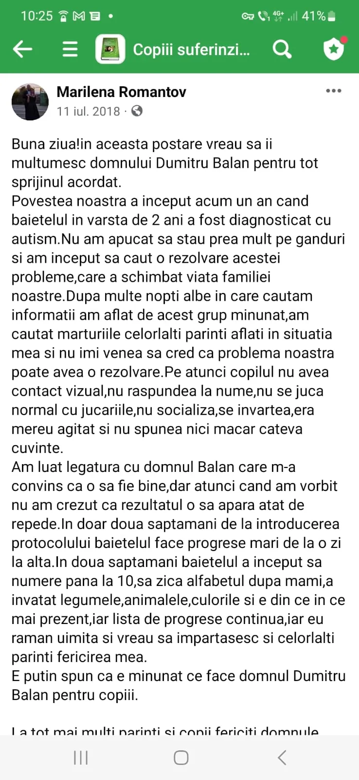 Mărturie din grupul de Facebook (captură 52)