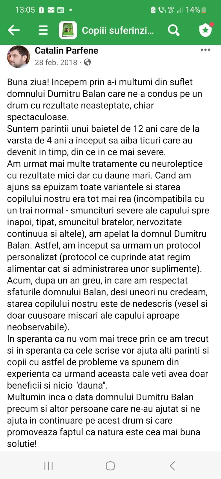 Mărturie din grupul de Facebook (captură 53)