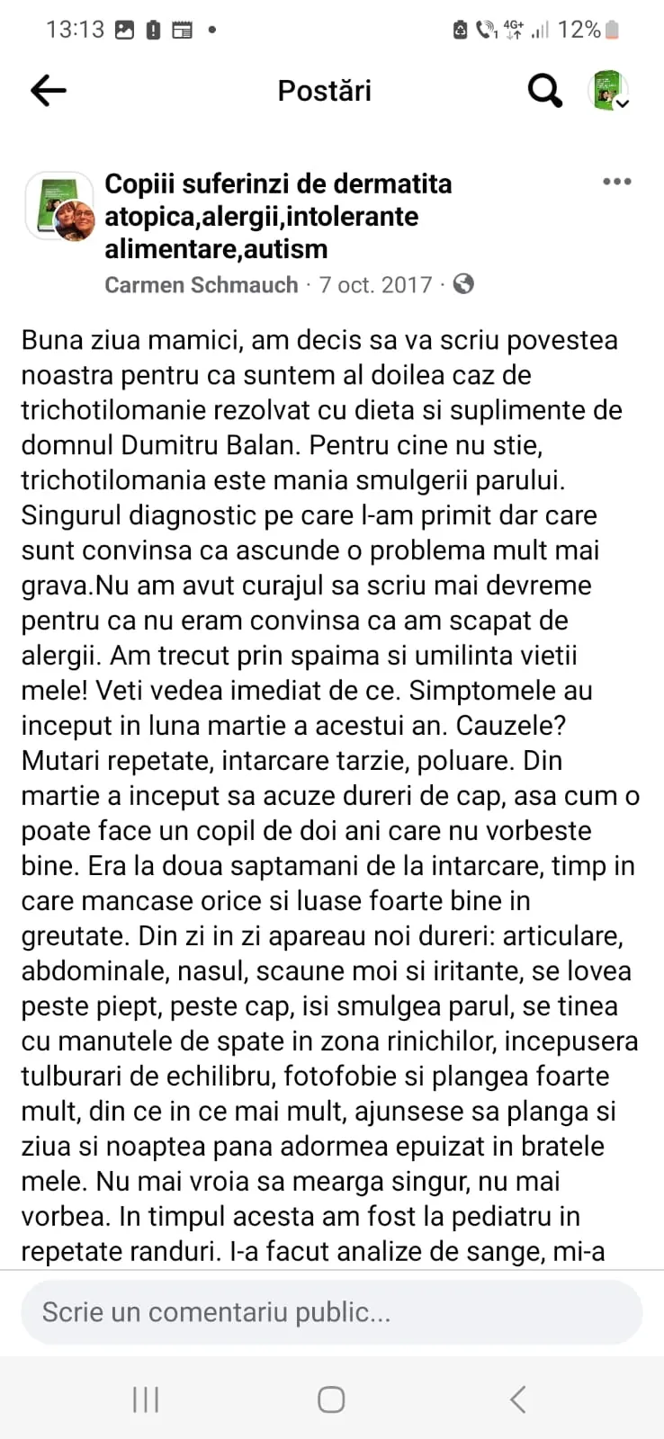 Mărturie din grupul de Facebook (captură 55)