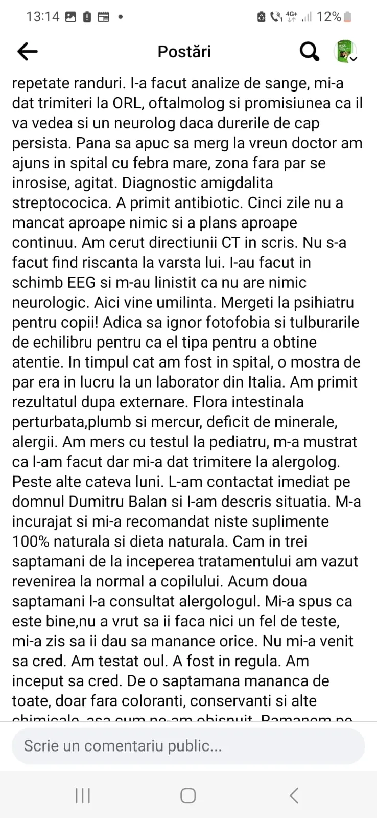 Mărturie din grupul de Facebook (captură 56)