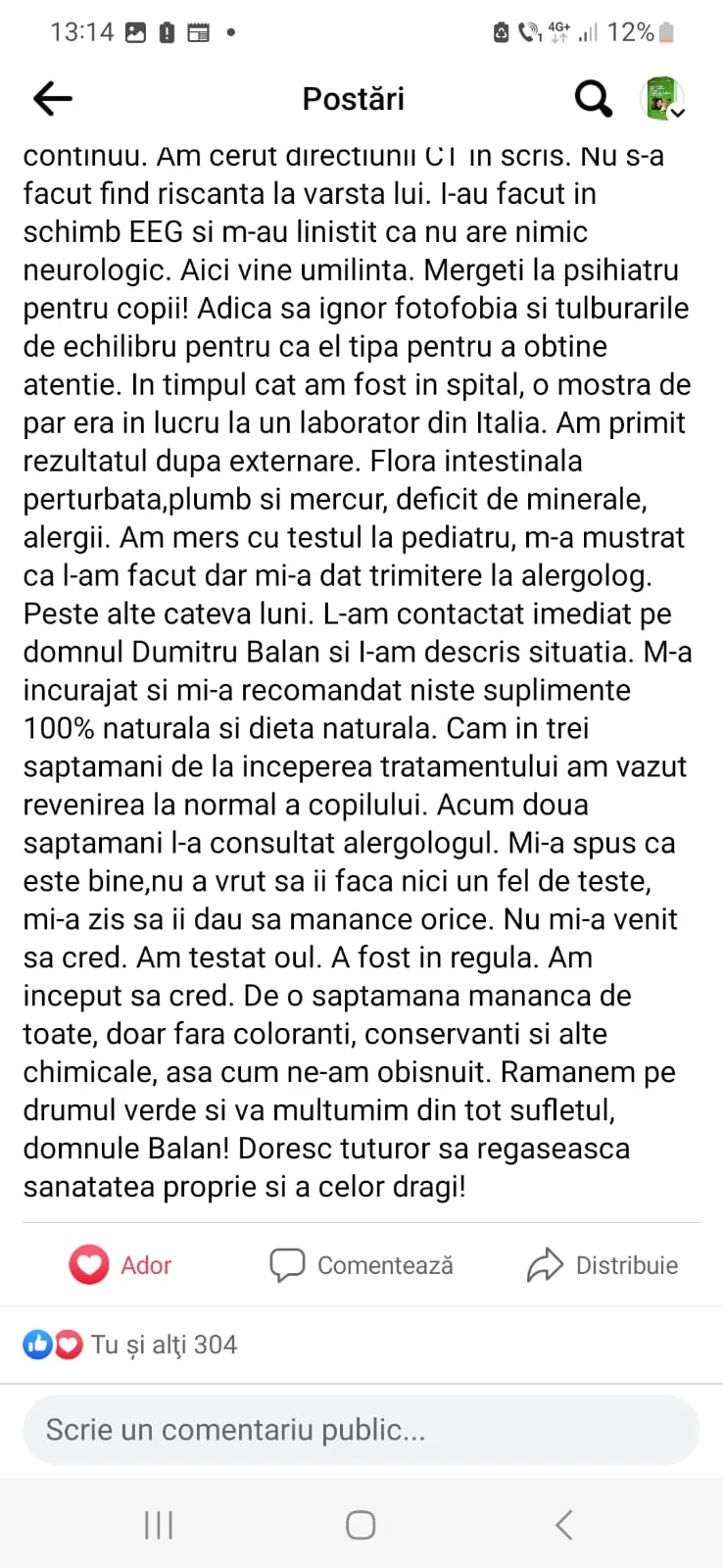 Mărturie din grupul de Facebook (captură 57)