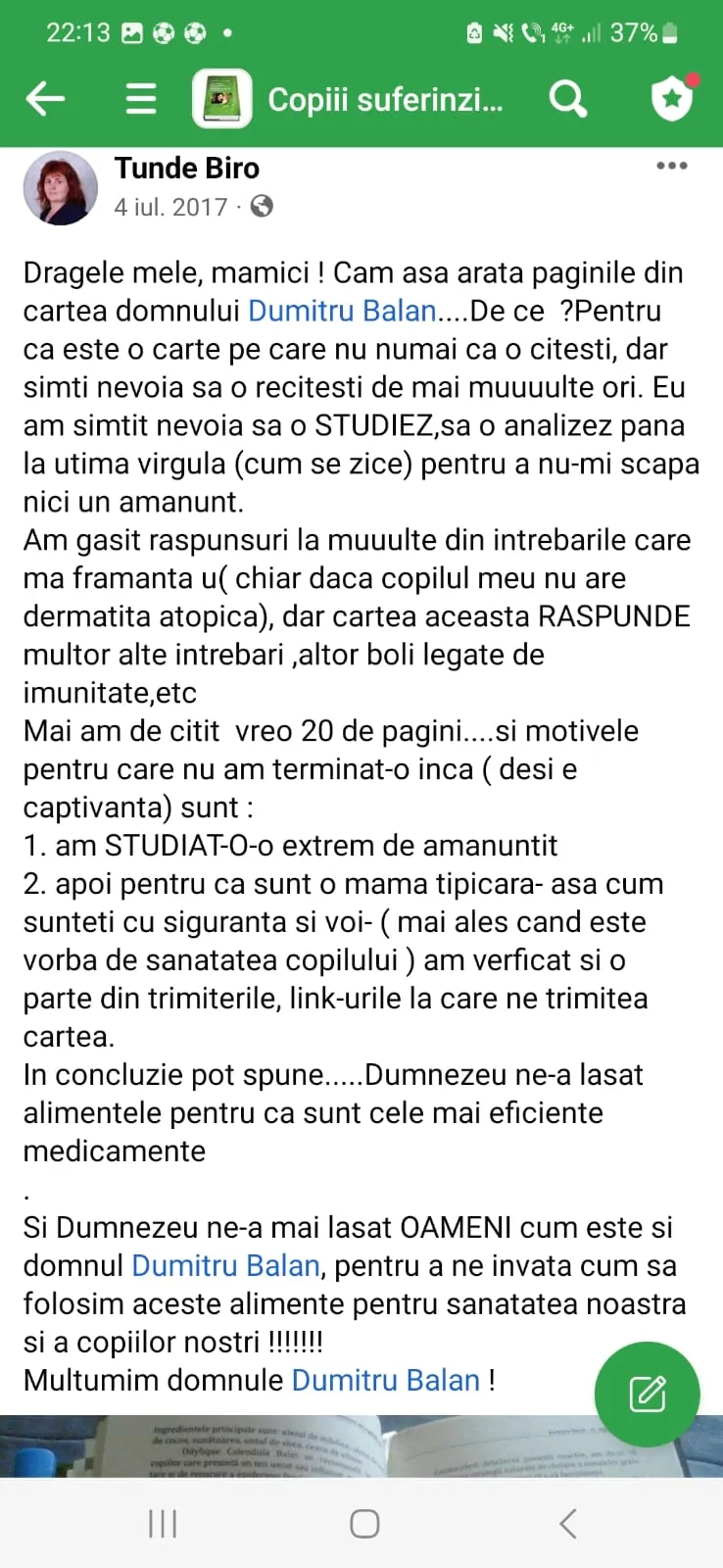 Mărturie din grupul de Facebook (captură 6)