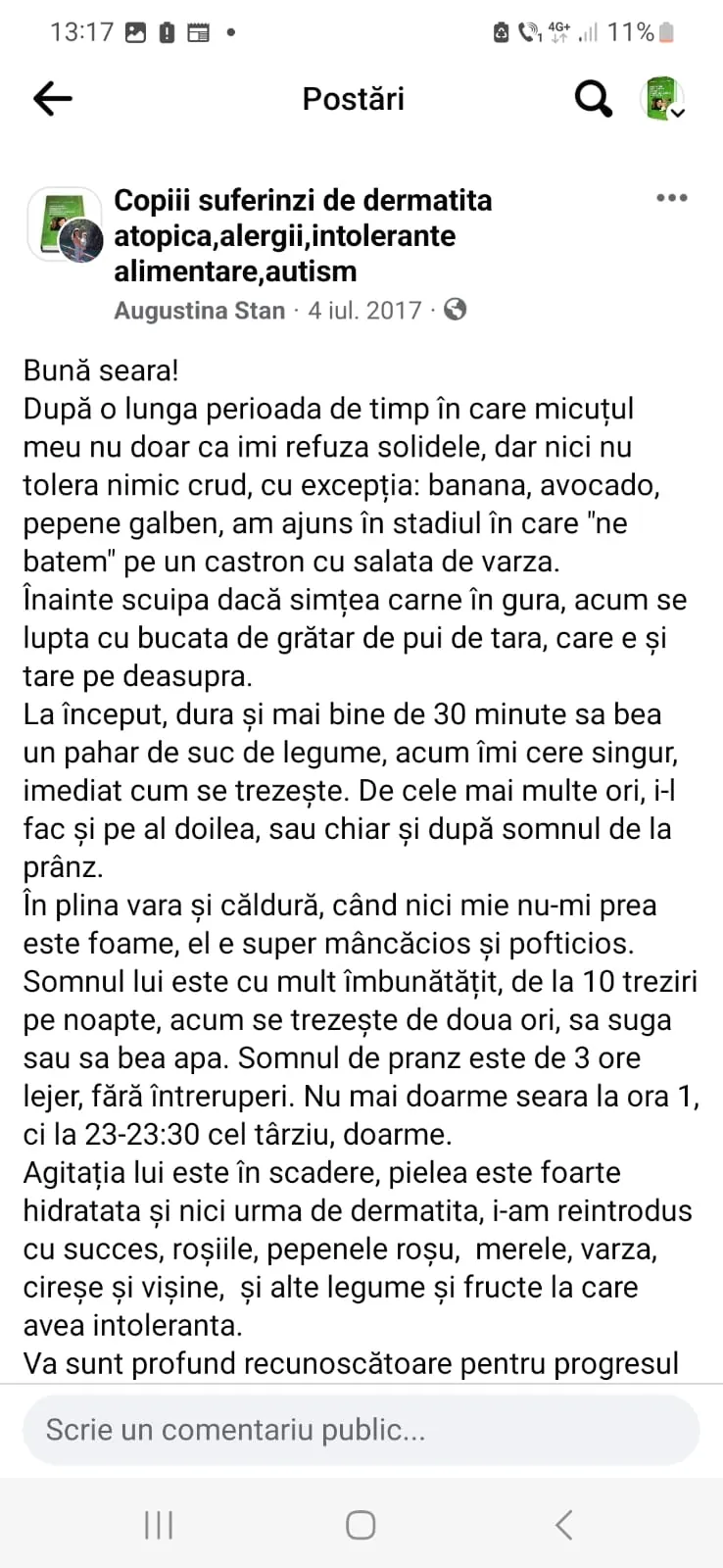 Mărturie din grupul de Facebook (captură 61)
