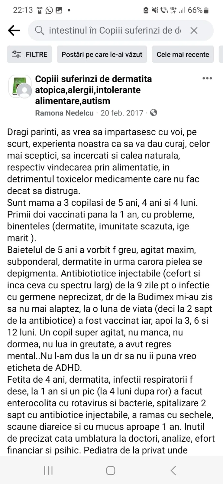 Mărturie din grupul de Facebook (captură 7)