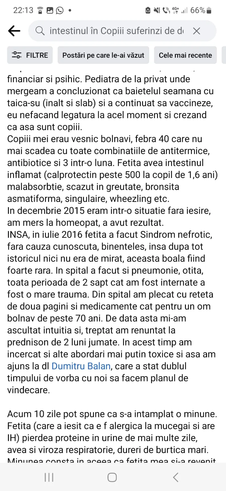 Mărturie din grupul de Facebook (captură 8)