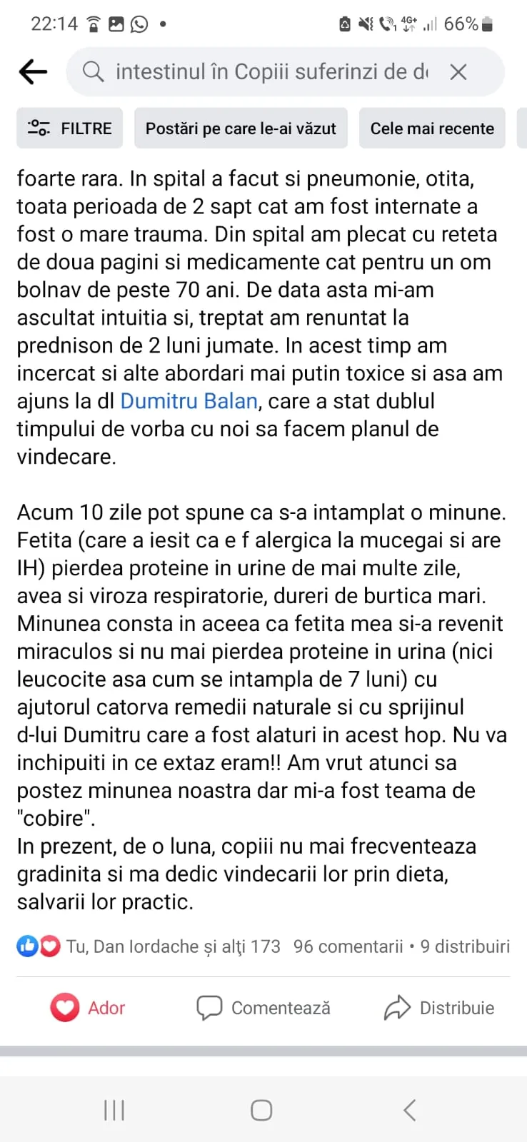 Mărturie din grupul de Facebook (captură 9)