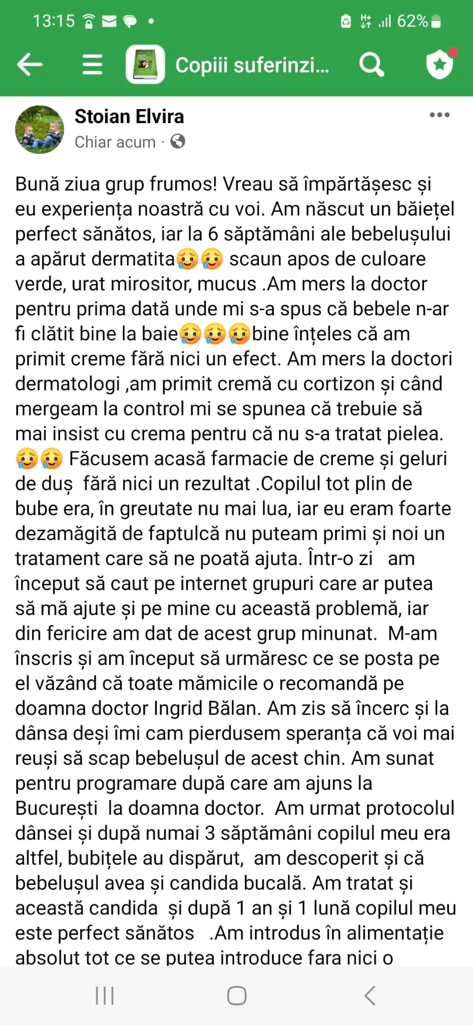 Mărturie din grupul de Facebook (captură 4)