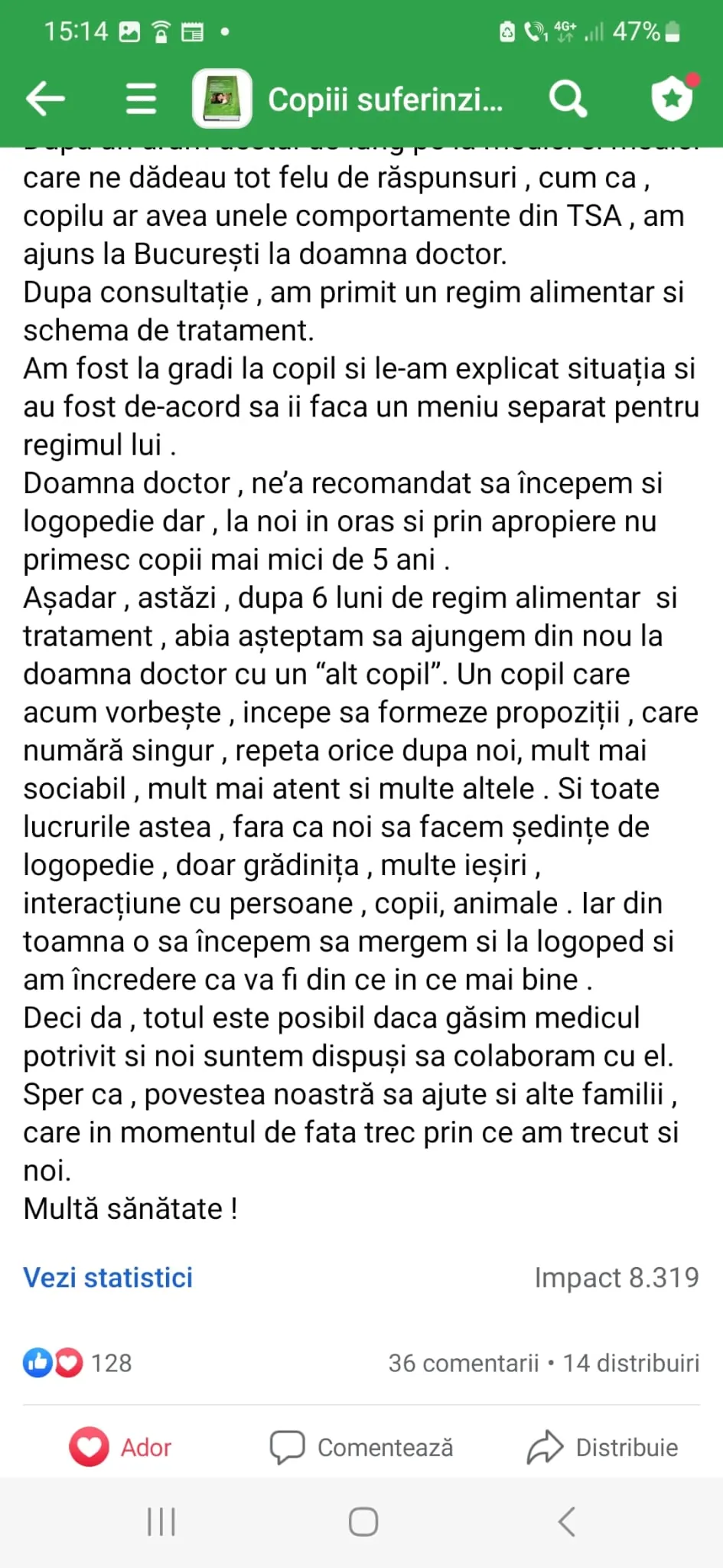 Mărturie din grupul de Facebook (captură 10)