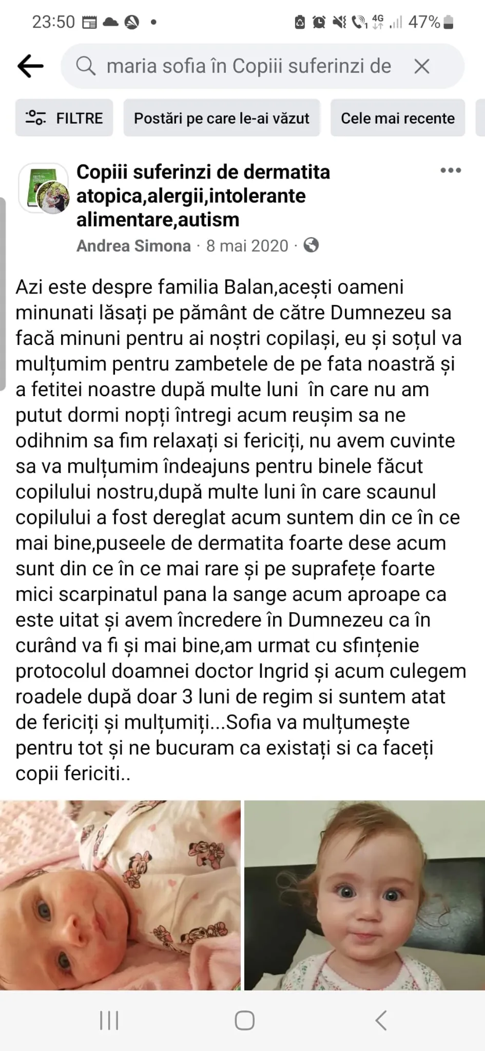 Mărturie din grupul de Facebook (captură 13)