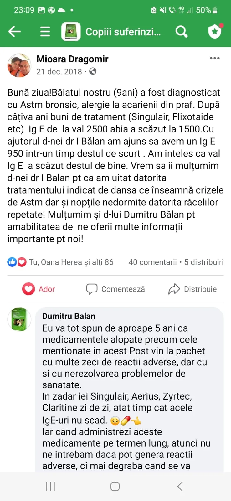 Mărturie din grupul de Facebook (captură 14)