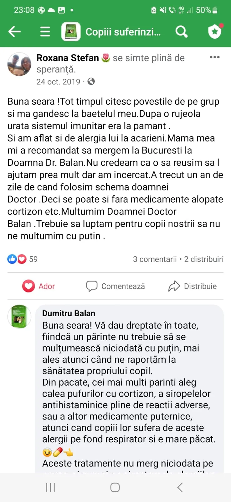 Mărturie din grupul de Facebook (captură 15)