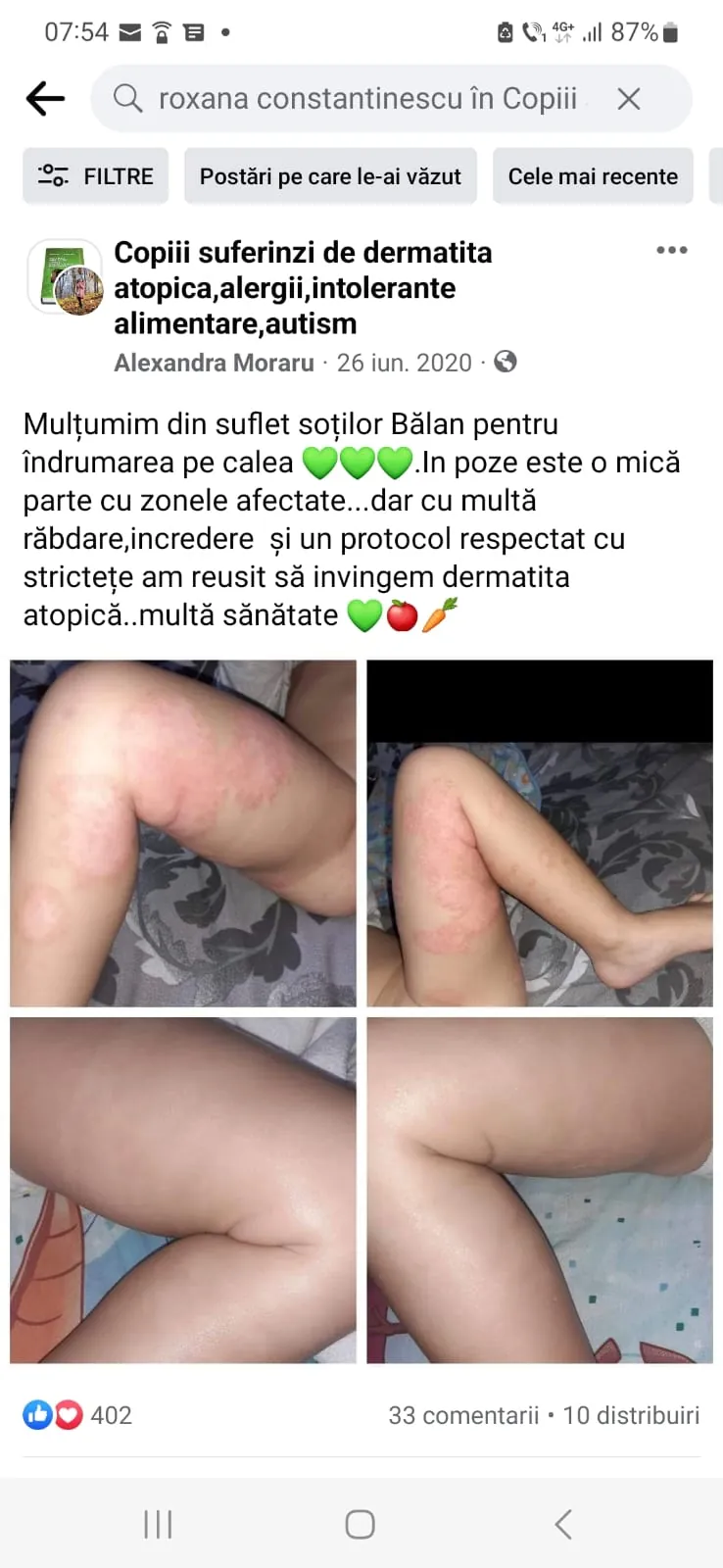 Mărturie din grupul de Facebook (captură 17)