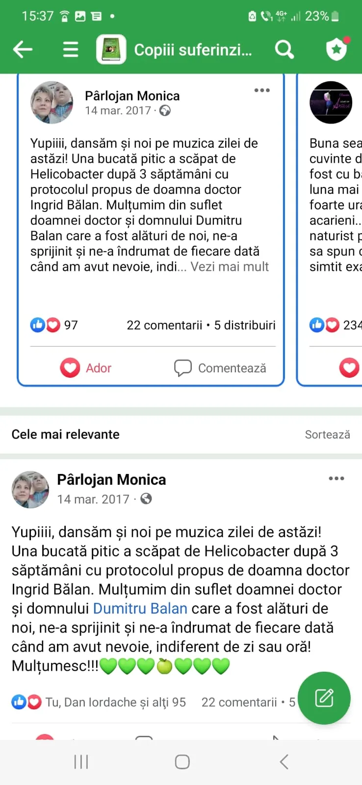 Mărturie din grupul de Facebook (captură 20)