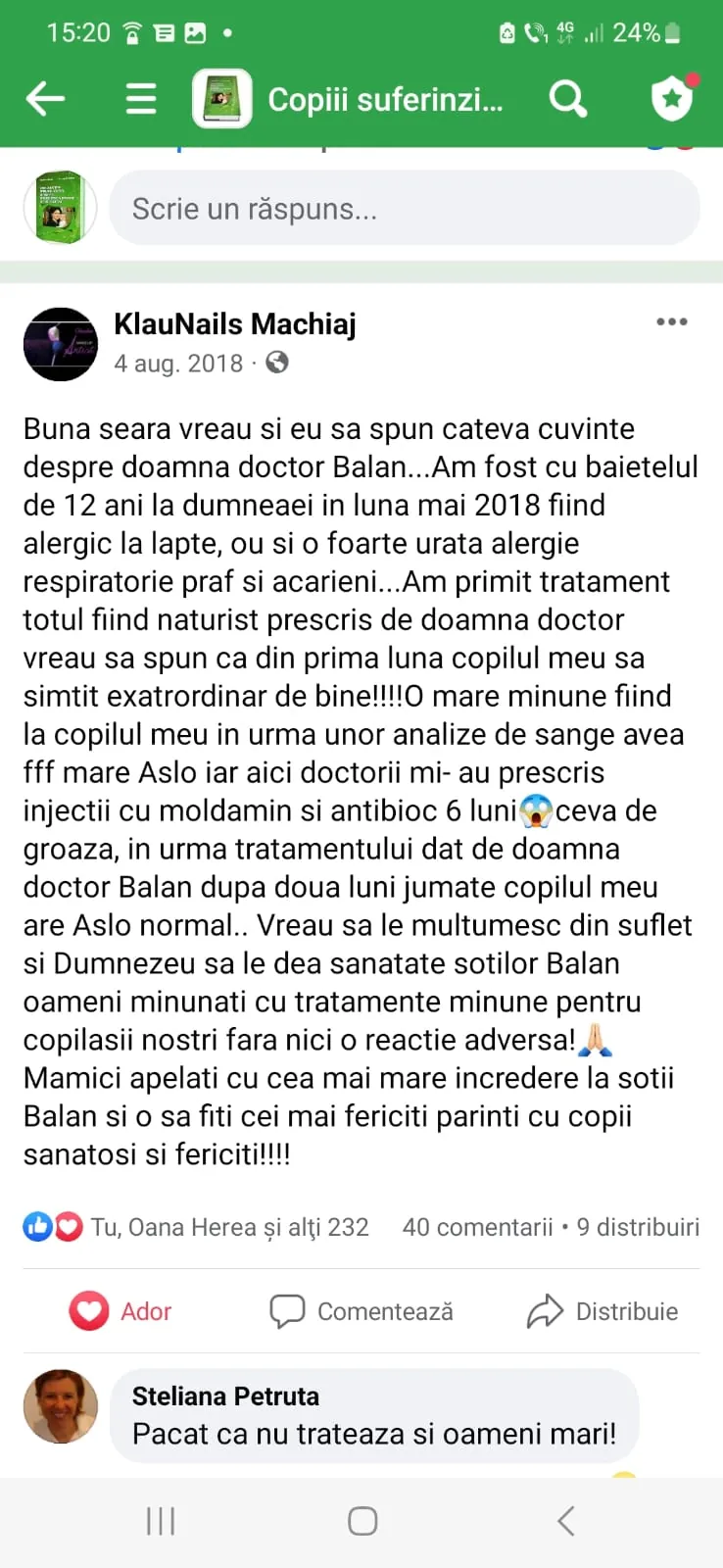 Mărturie din grupul de Facebook (captură 21)