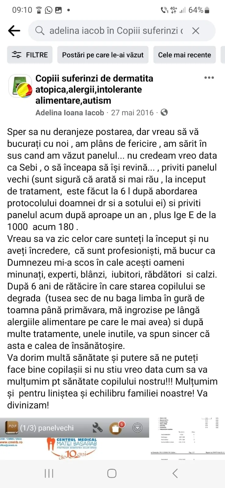 Mărturie din grupul de Facebook (captură 22)