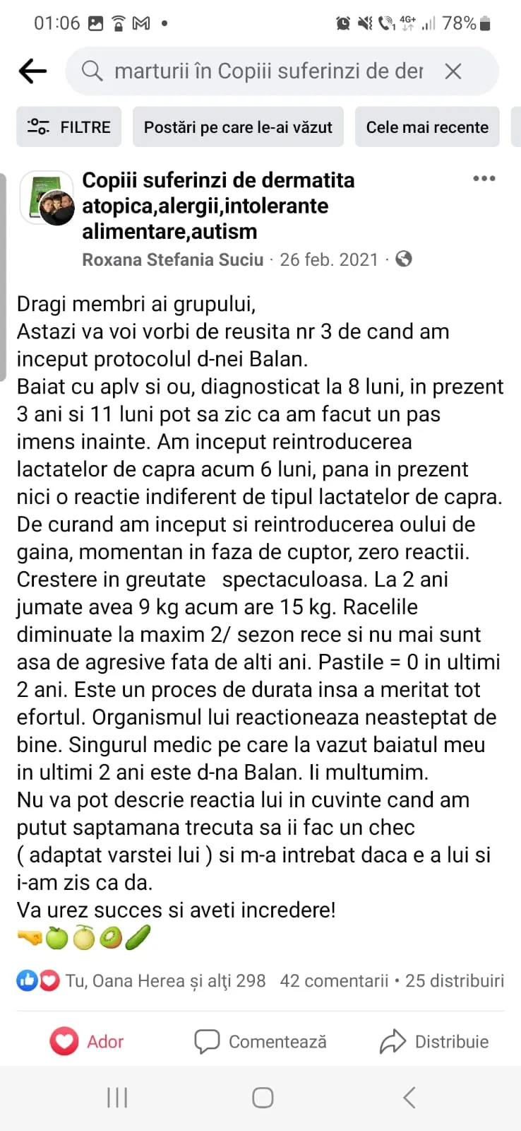 Mărturie din grupul de Facebook (captură 24)