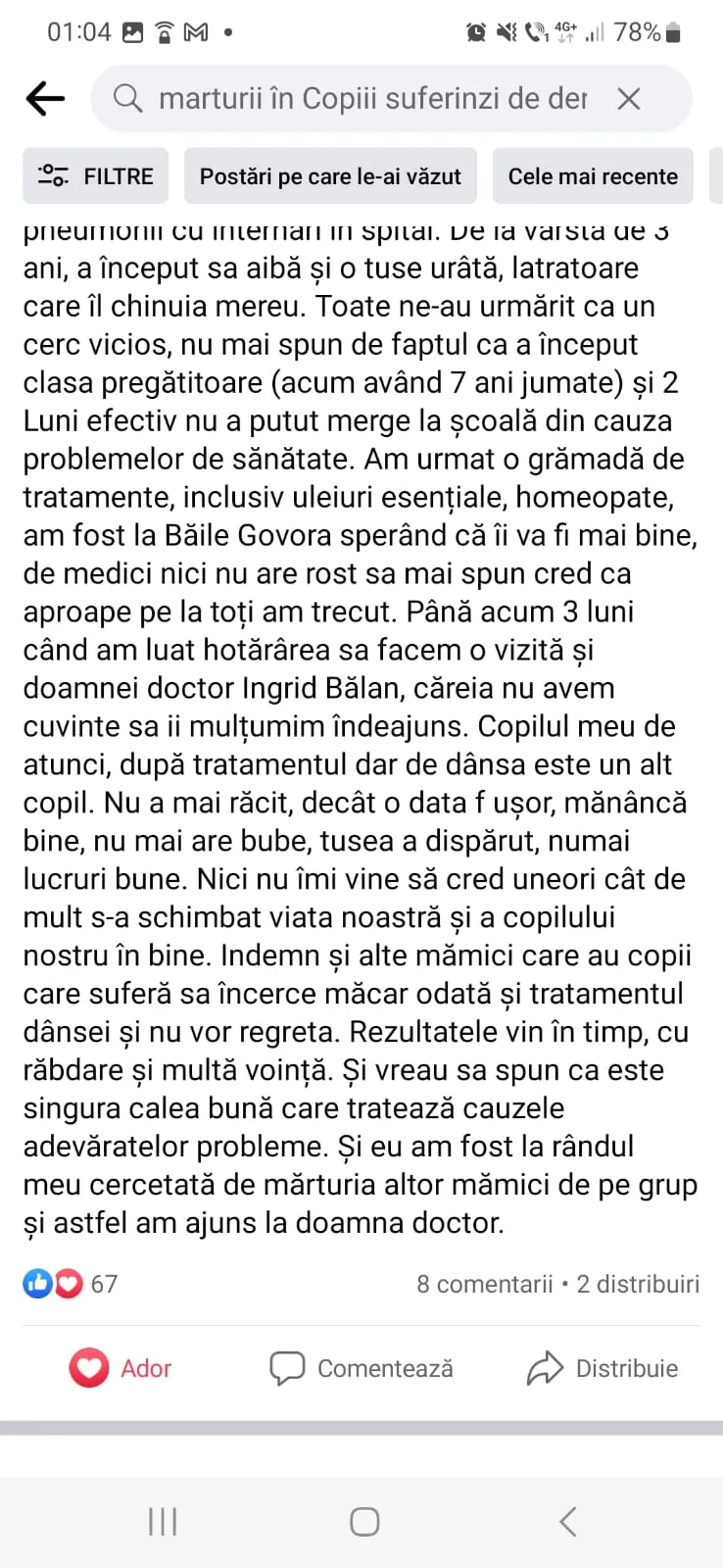 Mărturie din grupul de Facebook (captură 26)