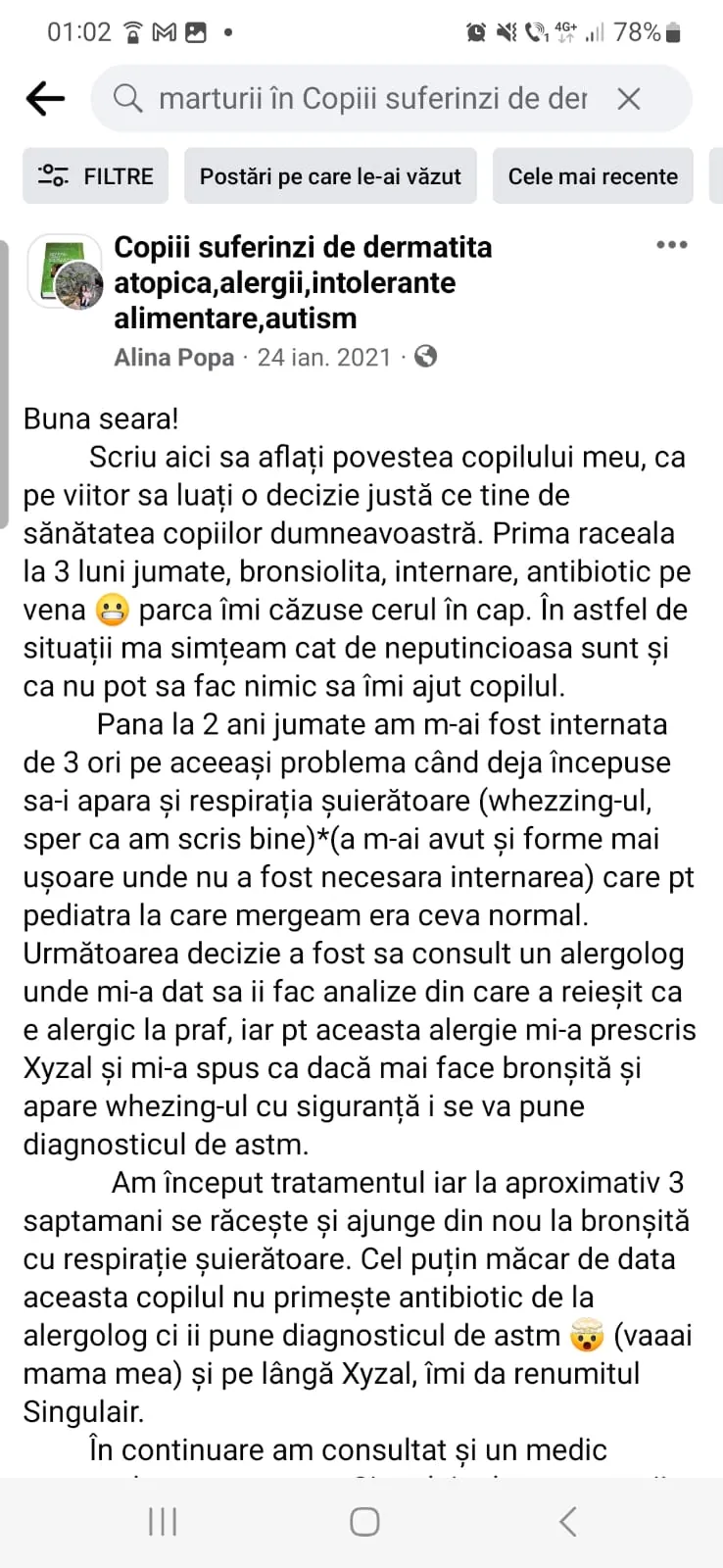 Mărturie din grupul de Facebook (captură 27)