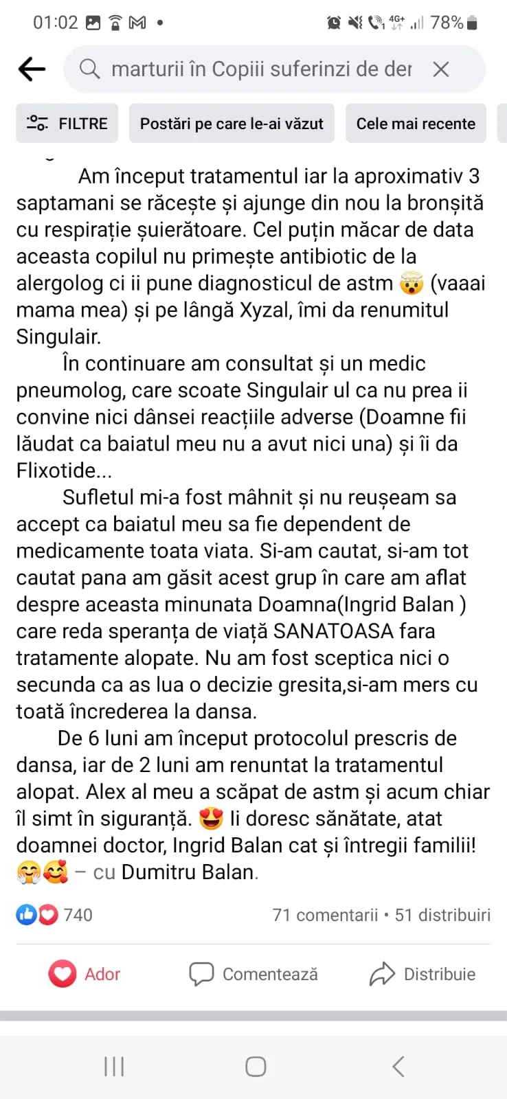 Mărturie din grupul de Facebook (captură 28)